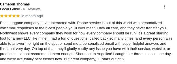 Northwest Registered Agent Customer Service Review