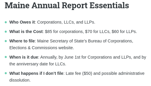 Maine Annual Report facts: who files it, how much it costs, where to file it, and when