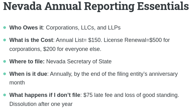 Nevada annual report essentials: info on pricing, due dates, penalties, and filing. It's the who, what, when, where, and how of Wyoming annual reports