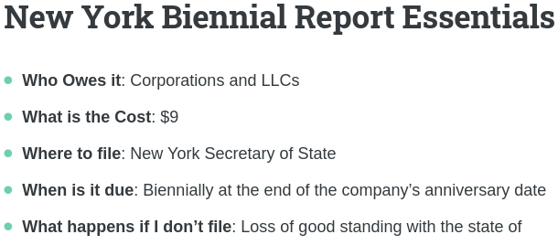 New York annual report essentials: info on pricing, due dates, penalties, and filing. It's the who, what, when, where, and how of New York annual reports